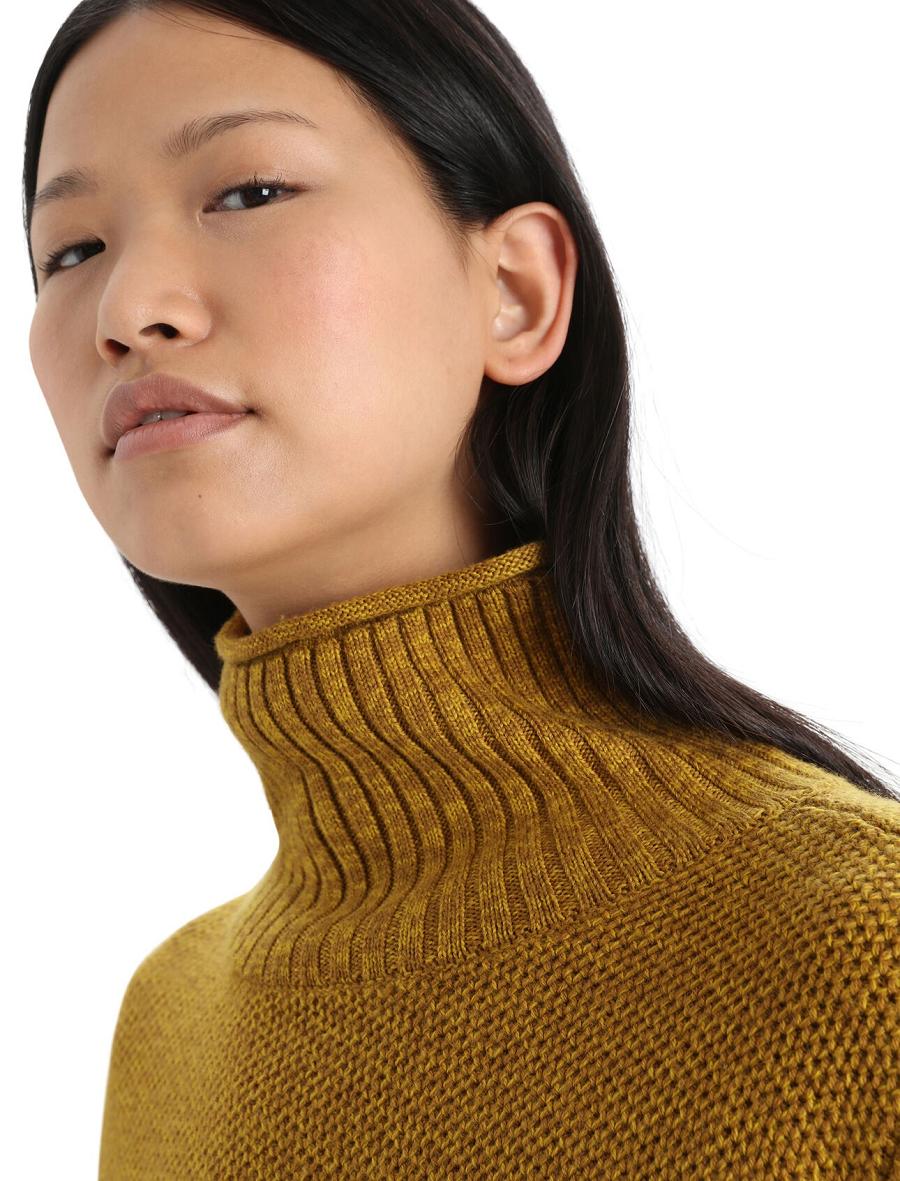 Clove / Silent Gold Women's Icebreaker Merino Seevista Funnel Neck Sweaters | USA 1626WNBY